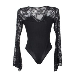 Plus Size Black Eyelashes Lace Horn Sleeve Teddy Plus Size Black Eyelashes Lace Horn Sleeve Teddy
