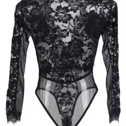 Plus Size Black Eyelashes Lace Open-chest Long-sleeved Teddy Plus Size Black Eyelashes Lace Open-chest Long-sleeved Teddy