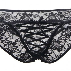 Plus Size Sexy Black Lace Strappy Panty