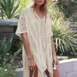 White Knitted Hollow out Beach Dress