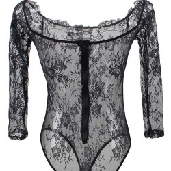 Plus Size Black Eyelashes Lace Long-sleeved Teddy Plus Size Black Eyelashes Lace Long-sleeved Teddy