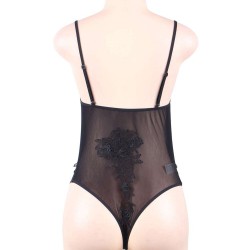 Plus Size Black Floral Embroidered Sheer Mesh Teddy Plus Size Black Floral Embroidered Sheer Mesh Teddy
