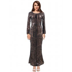 Black Striped Sequins Long Dress