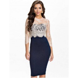 Crochet Shoulder Swing White Lace Blue Midi Dress Crochet Shoulder Swing White Lace Blue Midi Dress