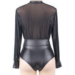 Plus Size Black V-neck Zipper Leather Teddy Plus Size Black V-neck Zipper Leather Teddy