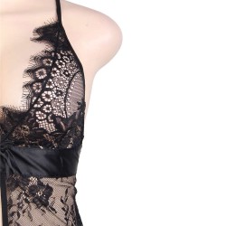 Black Eyelash Lace Sexy Babydoll