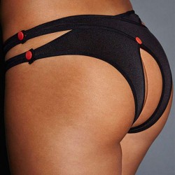 Black Plus Size Crotchless Double Strap Thong