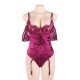 Sheer Lace Off-The-Shoulder Lace Sleeves Velvet Teddy Sheer Lace Off-The-Shoulder Lace Sleeves Velvet Teddy