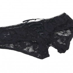 Black Open Crotch Strappy Lace Thongs