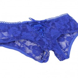 Blue Open Crotch Strappy Plus Size Lace Panty Thongs