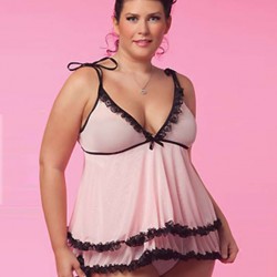 Pink 2 Pieces Plus Size Trim Black Lace Babydoll Pink 2 Pieces Plus Size Trim Black Lace Babydoll