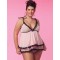 Pink 2 Pieces Plus Size Trim Black Lace Babydoll