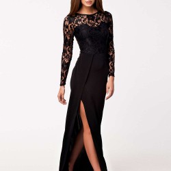 Black Lace Long Sleeve Evening Dress
