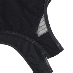 Plus Size Black Lace Leather Stitching Teddy Plus Size Black Lace Leather Stitching Teddy