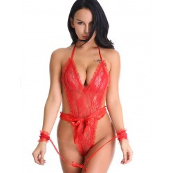 Lace Ruffle Teddy with Wrist Restraints Lace Ruffle Teddy with Wrist Restraints