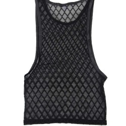 Men Sexy Mesh Plaid Transparent Tank Tops Undershirts For Fun Party Vest 