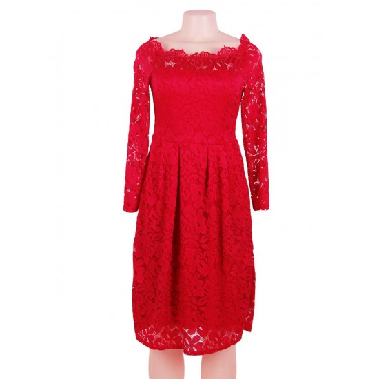 Plus Size Long Sleeve Fashion Red Lace Midi Dress Plus Size Long Sleeve Fashion Red Lace Midi Dress