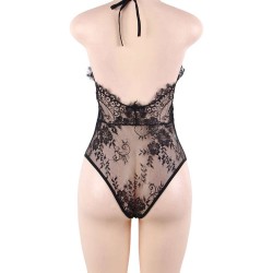 Plus Size Black Deep V Exquisite Lace Teddy