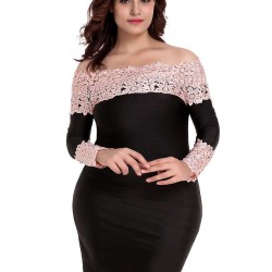 Plus Size Long Sleeve Off-Shoulder Fashion Lace Dress
