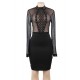 Black Perspective Lace Stitching Rivet Decorated Long Sleeve Fashion Dress Black Perspective Lace Stitching Rivet Decorated Long Sleeve Fashion Dress