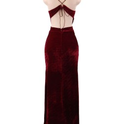 Slim Strap Halter Velvet Fashion Casual Long Dress