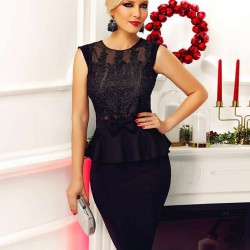 Black Sexy Luxury Rhinestone Embellished Lace Bodycon Dress