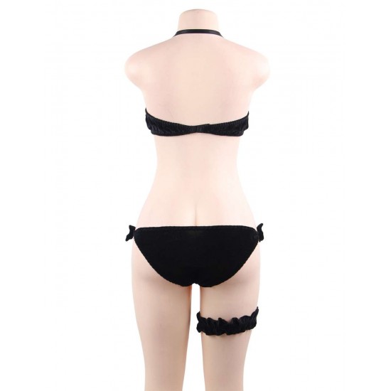 Black Cute Bow Velvet Bra Set Black Cute Bow Velvet Bra Set