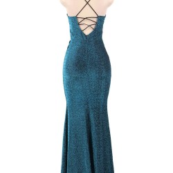 Blue Elegant Halter sparkly Slim Evening Dress