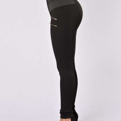 Elastic Thin Leg Zipper Design Leggings Solid Mid-calf Leggings Pants