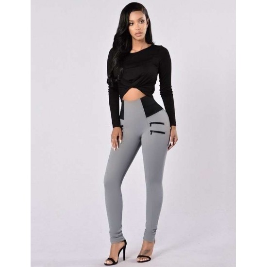 Elastic Thin Leg Zipper Design Leggings Solid Mid-calf Leggings Pants Elastic Thin Leg Zipper Design Leggings Solid Mid-calf Leggings Pants