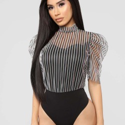 Colored Lace Striped Puff Sleeves Teddy