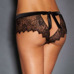 Plus Size Sexy Black Lace Silk Strappy Panty