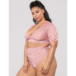 Plus Size Naughty Sexy Girls High Waist Pink Full Lace Bra Panty Underwear Plus Size Naughty Sexy Girls High Waist Pink Full Lace Bra Panty Underwear