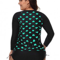 Plus Size Long Sleeve Surf Swimsuit Heart Print Sexy Summer Women's One Piece Sw