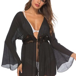 Handmade Crochet Embroidered Flare Sleeve Beachwear