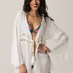 Handmade Crochet Embroidered Flare Sleeve Beachwear
