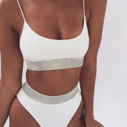 High-Waist Sequins White Solid Color Sexy Summer Bikini Set