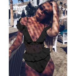 Black Lace Polka Dot Ruffle Sexy One Piece Swimsuit Black Lace Polka Dot Ruffle Sexy One Piece Swimsuit
