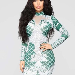 Crystal Decorative Diamond Pattern Long Sleeve Bodycon Dress