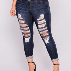 2XL-7XL Plus size  High Quality Big Hip Sexy Girls Chic Shredded Jeans