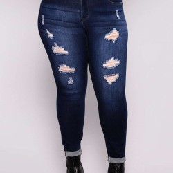 2XL-7XL Plus size  High Quality Big Hip Sexy Girls Chic Shredded Jeans