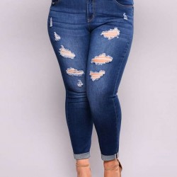 2XL-7XL Plus size  High Quality Big Hip Sexy Girls Chic Shredded Jeans