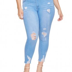 2XL-7XL Plus size  High Quality Big Hip Sexy Girls Chic Shredded Jeans