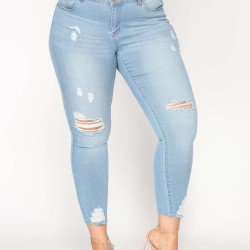 2XL-7XL Plus size  High Quality Big Hip Sexy Girls Chic Shredded Jeans