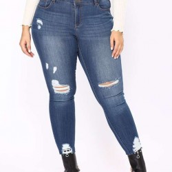 2XL-7XL Plus size  High Quality Big Hip Sexy Girls Chic Shredded Jeans