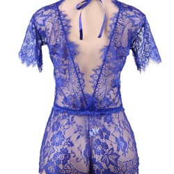 Blue Eyelashes Lace Open-chest Teddy