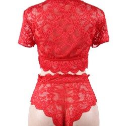 Plus Size Naughty Sexy Girls High Waist Red Full Lace Bra Panty Underwear