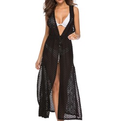 Summer Wave Pattern Long Cardigan Belt Tassel Beach Gown