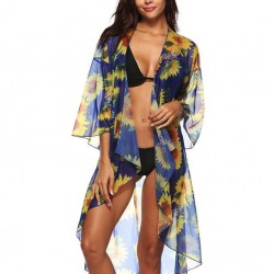 Sunflower Print Sexy Sheer Chiffon Cardigan Beach Cover Up