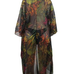 Floral Printed Sexy Sheer Chiffon Cardigan Beach Cover Up